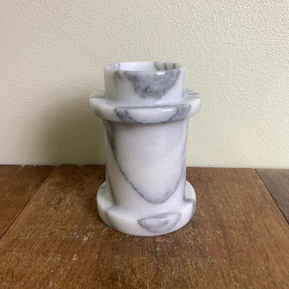 Vintage White Gray Veined Solid Marble Convertible Column Candle Holder Italy - Picture 4 of 6